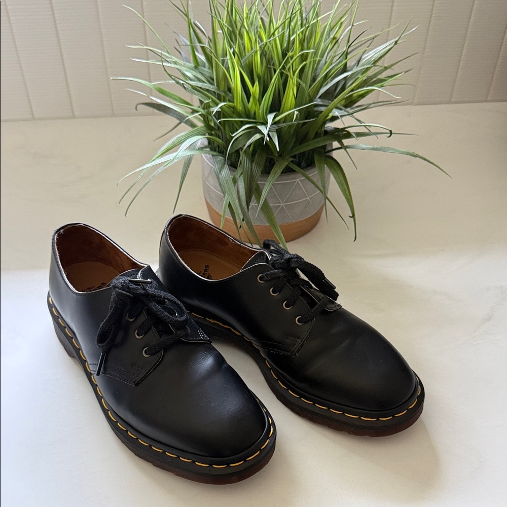 Dr. Martens Classic Black Oxfords with Yellow Stitching